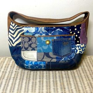 COACH INDIGO DENIM BLUE PATCHWORK ERGO XL HANDBAG PURSE